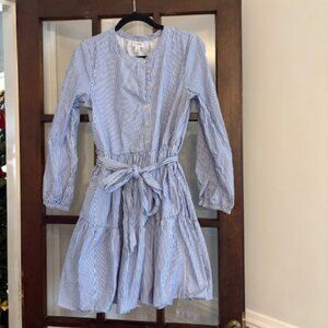 J.Crew Factory Cotton Blue and White Striped Long-Sleeve Mini Dress, Size Medium
